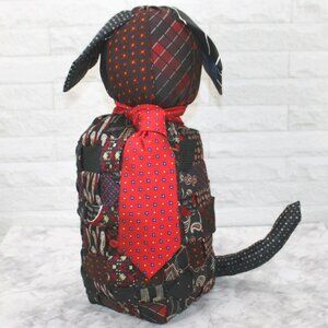 HAND CRAFTED Dog Necktie Upcycled Stuffed Decor Patchwork Canine Large Black